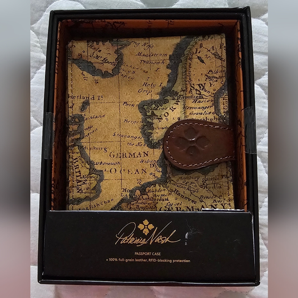 Patricia Nash Vintage Map Leather Passport Holder Brand New